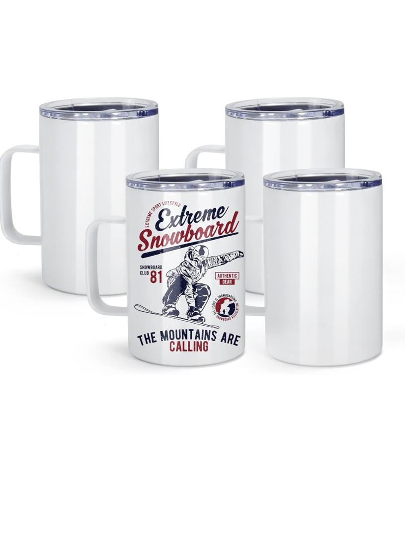 16oz Sublimation Mugs With Handle Stainless Steel Sublimation Coffee Mug With Splash-Proof Lid, Vacum Insulated Travel Beer Tea Mug Compatible With Circut Mug Press.